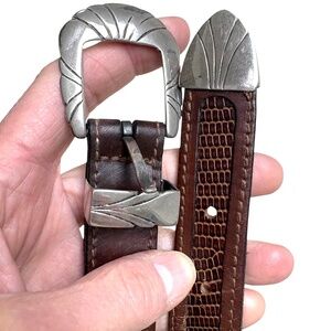 belt PAOLO brown embossed leather silver tips Western 35-39 hippie indie cowgirl